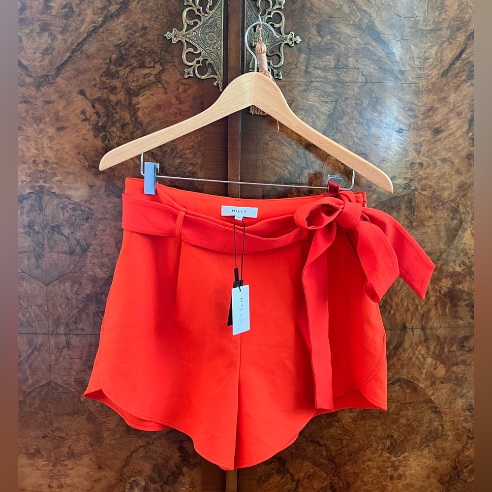 NWT MILLY Orange Shorts with Tie Detail